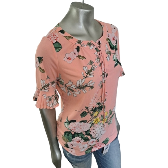 🪻BOGO🪻 NWOT 7th Avenue Peach Floral Top‎ - Size Medium - Picture 3 of 11